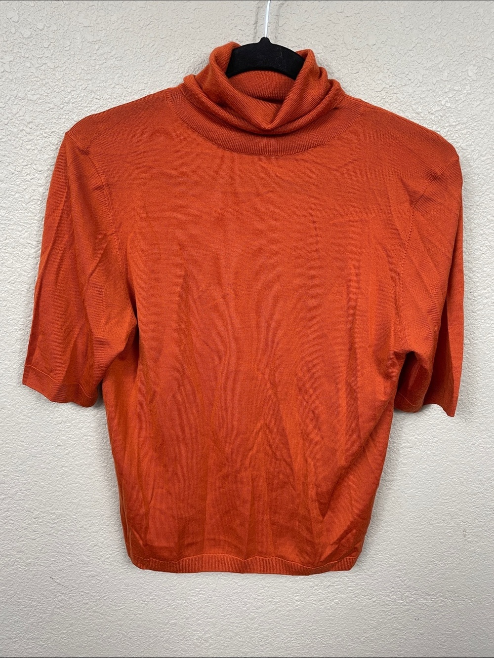 NWT Statement Virgin Wool Short Sleeve Turtleneck Sweater Burnt Orange Sz L - Picture 2 of 10